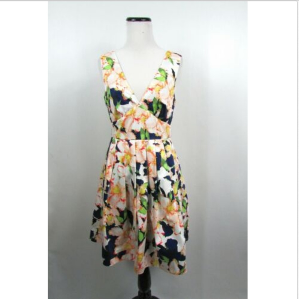 J Crew Factory Sateen Floral Cotton V Neck Dress
